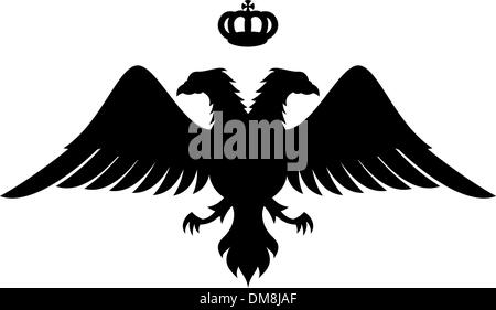 Double headed eagle silhouette with crown Stock Vector