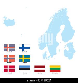 Map and flags of North Europe Stock Vector