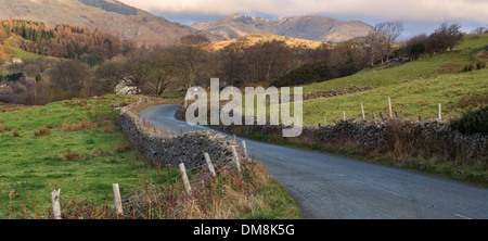 The Road to Torver with the Furness Fells and Old Man in the background. Stock Photo