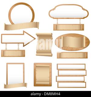 Wooden signs with old paper Stock Vector