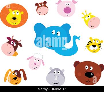 Cute smiling animal head icons ( emoticons ) Stock Vector