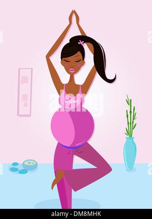 Cute girl doing yoga. Relaxation, meditation concept. Funny cartoon vector illustration Stock 