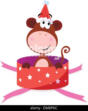 Christmas present: Monkey in red box Stock Vector