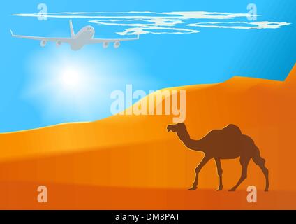 Vector desert,camel,jet. Stock Vector