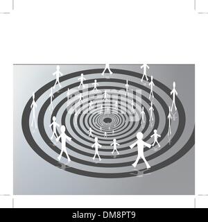 People Walking on a Downward Spiral Path Stock Vector