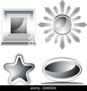 Black and White Shiny Icon Set Stock Vector