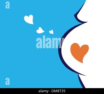 Pregnant woman icon with heart (blue) Stock Vector