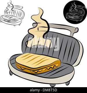 Panini Press Sandwich Maker Line Drawing Stock Vector