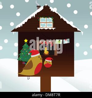 Family of birds celebrating christmas Stock Vector