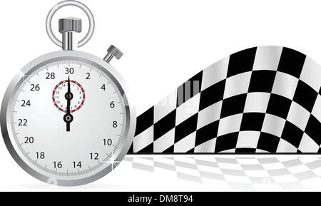 Checkered flag with a stopwatch Stock Vector