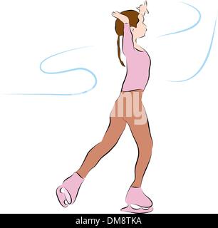 Ice Skating Girl Line Drawing Stock Vector