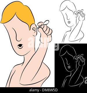 Man Cleaning Ear With Swab. Stock Vector