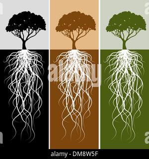 Vertical Tree Root Banner Set Stock Vector