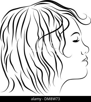 Woman's head in profile close-up. The girl has her hair down and Ina is ...