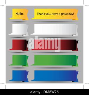 Folded Speech Bubble Ribbon Button Set Stock Vector