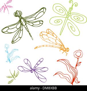 Dragonfly Drawing Set Stock Vector