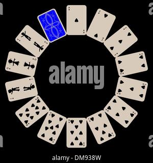 circle shape spades playing cards isolated on black Stock Vector