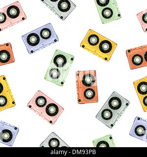 design with retro seamless audio tapes Stock Vector