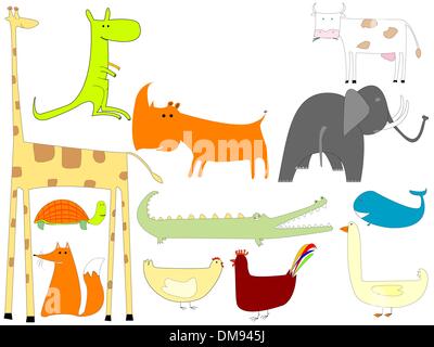 drawing of animals isolated on white background Stock Vector