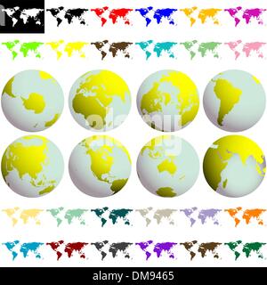 earth globes and maps against white Stock Vector