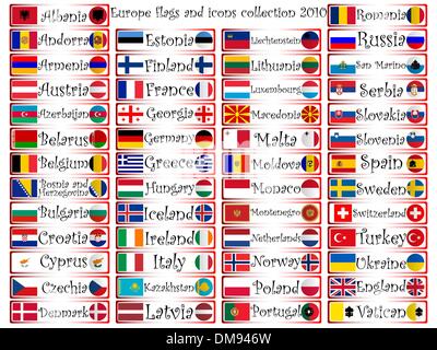 europe flags and icons collection Stock Vector