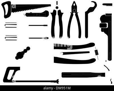hand tools silhouettes over white Stock Vector