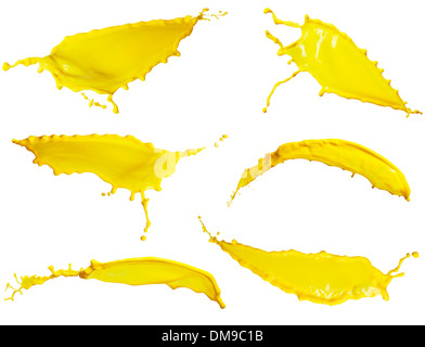 yellow liquid splash collection isolated on white background Stock Photo