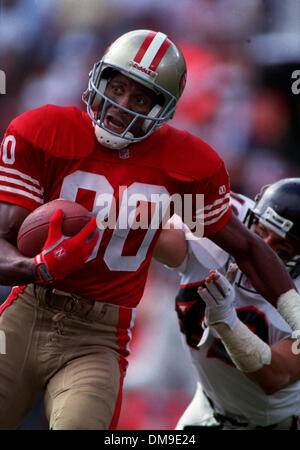 San Francisco, California, USA. 15th Dec, 1997. San Francisco 49ers vs.  Denver Broncos at Candlestick Park Monday, December 15, 1997. 49ers beat  Broncos 34-17. San Francisco 49ers wide receiver J.J. Stokes (83)