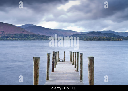 A jetty on the edge of Derwent Water near to Keswick. The area is part of the Lake District national park in Cumbria. Stock Photo