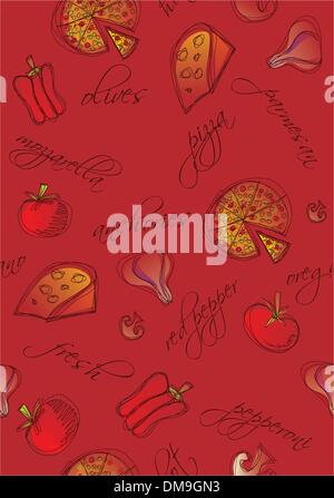 Pizza and ingredients seamless background Stock Vector