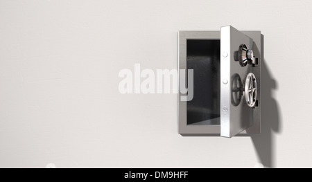 An empty metal safe on a light colored isolated wall background Stock Photo