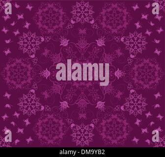 Seamless purple flowers and butterflies pattern Stock Vector