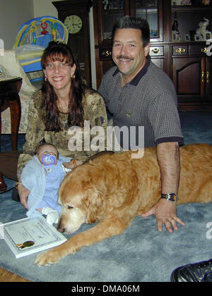 May 20, 2002 - Bellport, Long Island - 5/20/02 Bellport, New York Five week old Troy Joseph Sica owes his life to 15 year old ''Bullet'' the familys aging Golden Retriever who allerted Troy's mom Pam, with loud barking & running back and forth when the youngster was gasping for air & stopped breathing. Mom called the medics & baby Troy was rushed to Brookhaven Hospital where he was Stock Photo