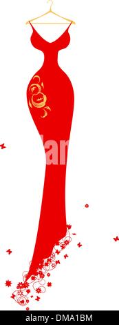 Evening dress red on hangers Stock Vector