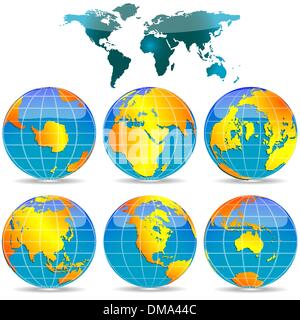 world globes against white Stock Vector