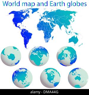 world map and earth globes Stock Vector