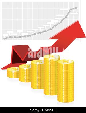 Vector illustration of business graph with coins Stock Vector