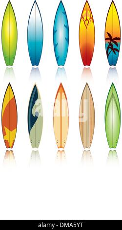 Set of surfboards with different designs in a flat style isolated on ...
