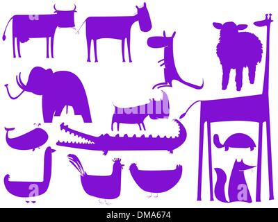 animal purple silhouettes isolated on white background Stock Vector