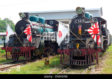 Vintage Japanese WW2 steam trains at the River Kwai Bridge festival in Thailand Stock Photo