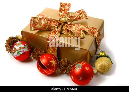 pezent under a Christmas tree on a white background Stock Photo