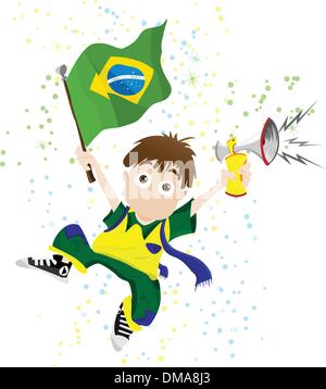 Brazil Sport Fan with Flag and Horn Stock Vector