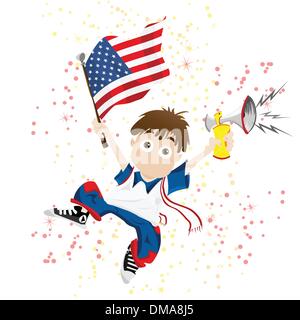 United States of America Sport Fan with Flag and Horn Stock Vector