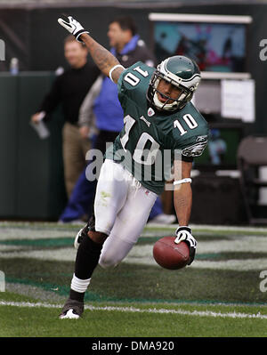 Philadelphia Eagles running back LeSean McCoy is greeted by wide receiver  teammate DeSean Jackson as they celebrate his third quarter touchdown and  his third game touchdown at Lincoln Financial Field December 18