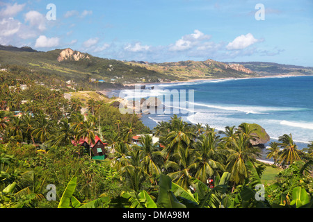 The great surfer beach a Bathsheba, on the Atlantic side of Barbados. Stock Photo