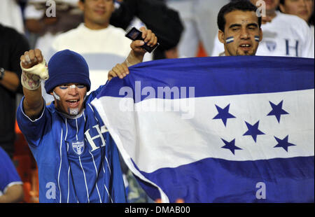 Nov 18, 2009 - Miami, Florida, USA - Honduran Fans celebrate their team as Honduras takes on Peru in a friendship match at Landshark Stadium November 18, 2009 in Miami, FLorida. Peru defeated Honduras 2-1. (Credit Image: © Gaston De Cardenas/ZUMA Press) Stock Photo