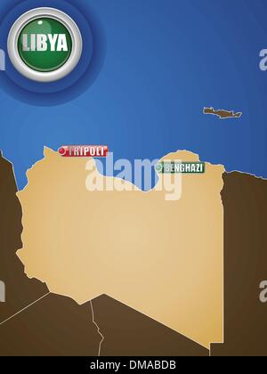 Libya War Map with Cities Tripoli and Benghazi Stock Vector
