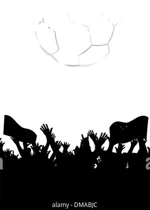 Soccer ball with silhouettes of fans. EPS 8 Stock Vector