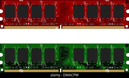 Two DDRII modules red and green Stock Vector