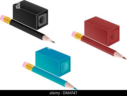 High detail illustration of pencil and pencil sharpener Stock Vector